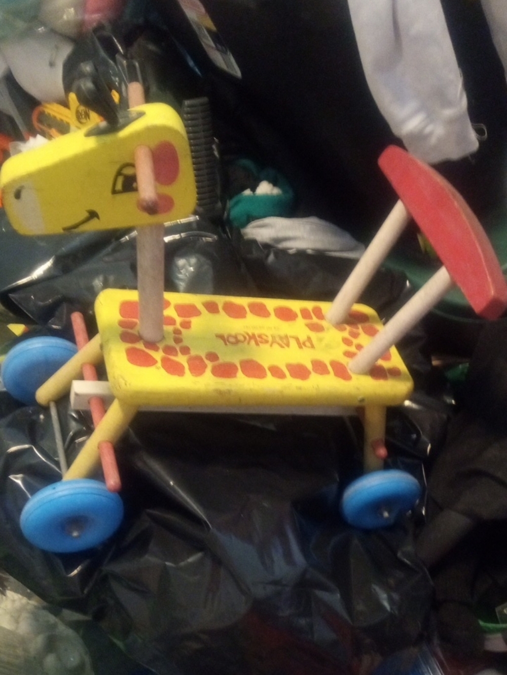 Vintage 1960s Playskool Yellow Giraffe Ride-On Toy -  Push Wheeled Walker